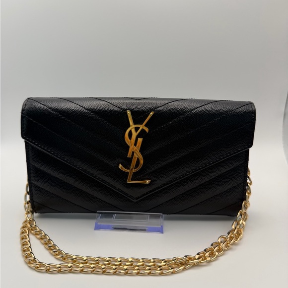 Reserved-Black Yves Saint Laurent cassandre long flap wallet on chain gold - Picture 4 of 16